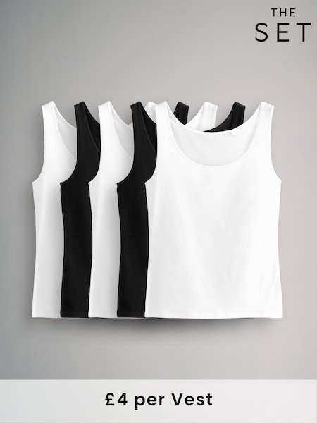 The Set White/Black Scoop Neck Vests 5 Pack (B78074) | £20