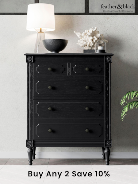 Feather & Black Black Casterton 5 Drawer Wooden Chest (B78101) | £800