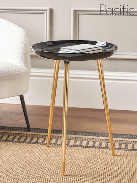 Pacific Black Seline Enamelled Table with Gold Legs (B78803) | £135