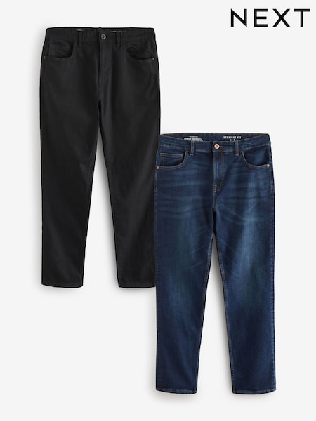Blue Mid/Black Solid 2 Pack Straight Fit Classic Stretch Jeans (B78930) | £50