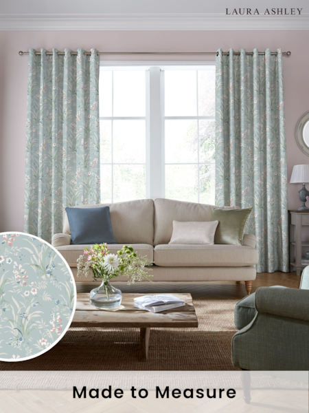 Laura Ashley Dark Duck Egg Blue Mosedale Posy Made to Measure 100% Cotton Curtains (B78991) | £91