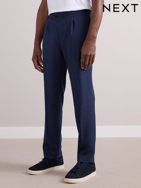 Navy Wool Rich Smart Textured Trousers With Side Adjusters (B79060) | £69