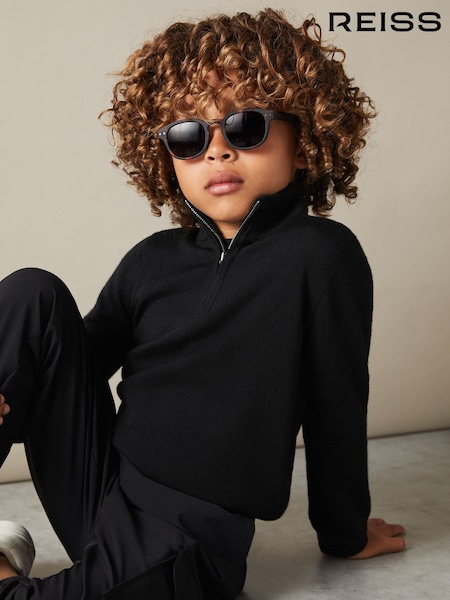 Reiss Black Blackhall 9-13 yrs Merino Wool Half-Zip Funnel Neck Jumper (B79356) | £38