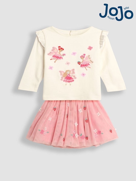 JoJo Maman Bébé Pink Fairy Appliqué Top And Tulle Skirt Set (B79551) | £36