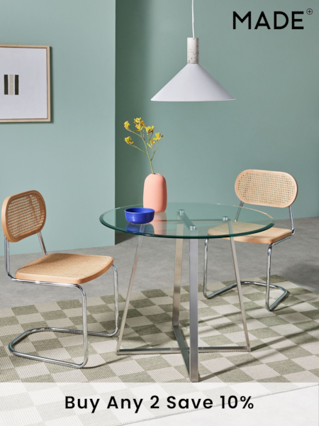 MADE.COM Stainless Steel Clear Glass Haku 2 Seater Round Dining Table (B79986) | £349