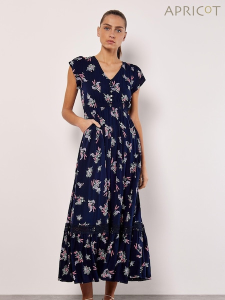 Apricot Blue Botanical Bunches Maxi Dress (B80000) | £48