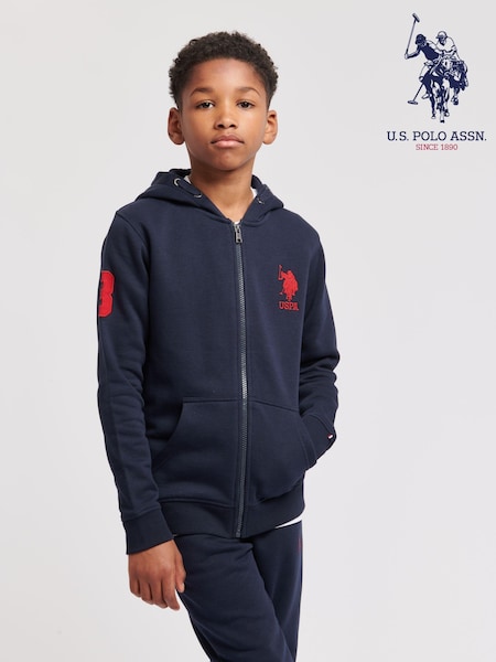 U.S. Polo Assn. Blue Boys 100% Cotton Player 3 Zip Hoodie (B80632) | £50 - £60