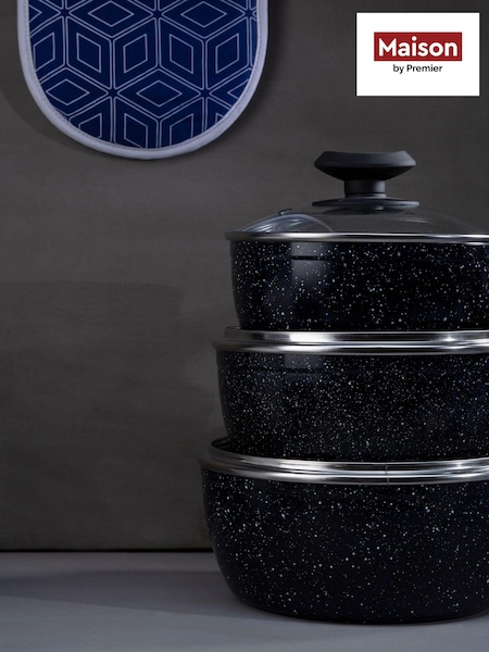 Maison by Premier Black Stoneflam 18cm Saucepan With Glass Lid (B80865) | £29