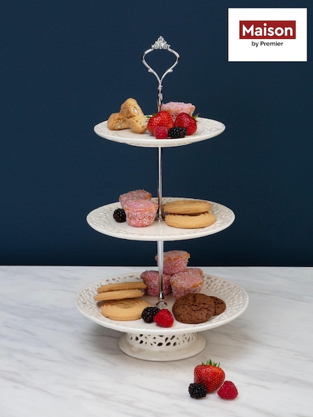 Maison by Premier Cream 3 Tier Ceramic Lace Cake Plate (B80954) | £38