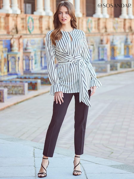 Sosandar Black Keyhole Detail Tie Side Satin Top (B81004) | £59