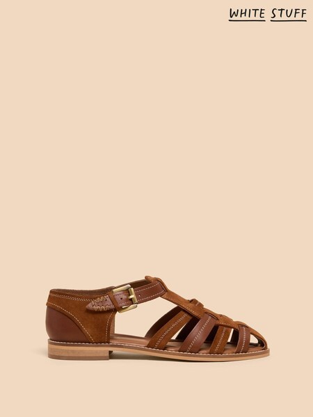 White Stuff Brown Floral Leather Fisherman Sandals (B81121) | £21