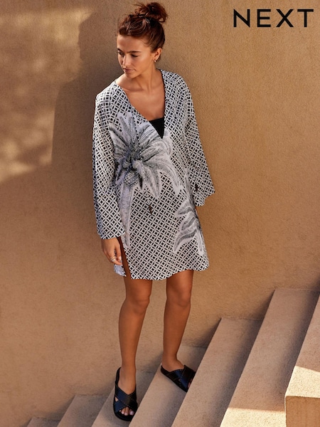 Mono Palm 100% Cotton Kaftan Cover-Up (B81227) | £26