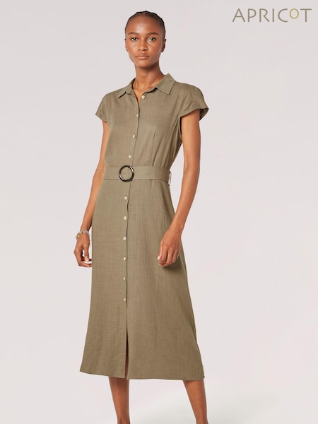 Apricot Green Vintage Midi Shirt Dress With Linen (B81446) | £42