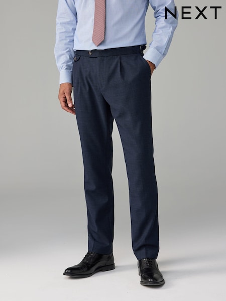 Navy Blue Adjustable Wool Blend Side Adjuster Smart Trousers (B81580) | £55