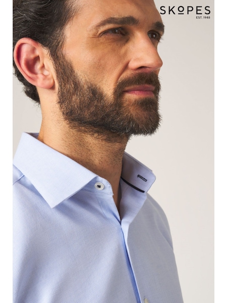Skopes Blue 100% Cotton Double Cuff Dobby Shirt (B81645) | £49