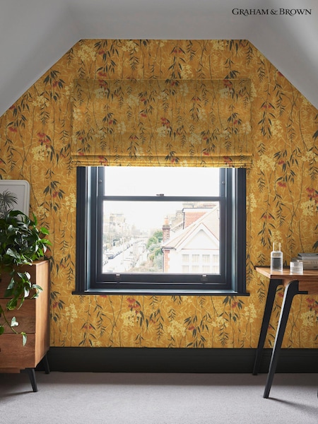 Graham & Brown Yellow Obassia Silk Wallpaper Sample (B81654) | £1