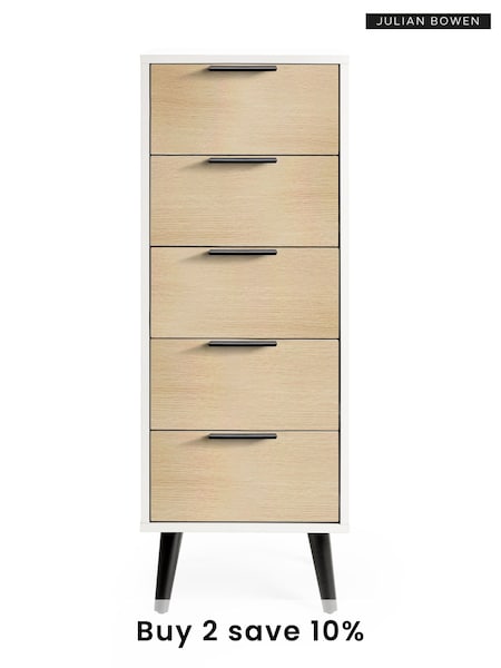 Julian Bowen White Alba 5 Drawer Narrow Chest (B81893) | £280