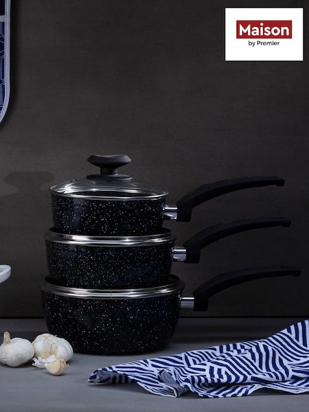 Maison by Premier Black Stoneflam 20cm Saucepan With Glass Lid (B81919) | £32