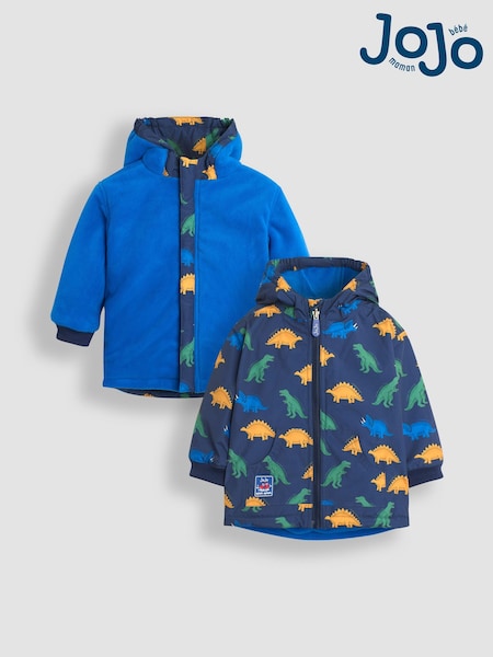 JoJo Maman Bébé Navy Blue Dinosaur Fleece Lined Jacket (B82026) | £39.50 - £43.50