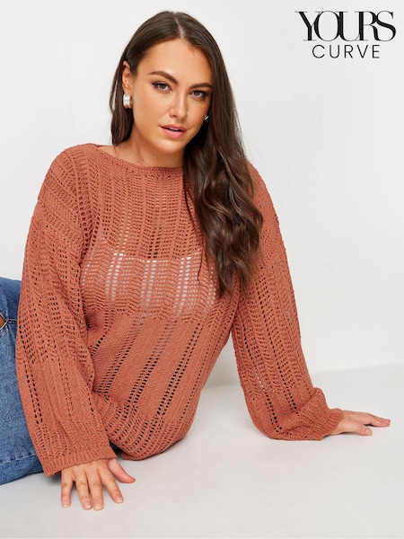 Yours Curve Orange Flare Sleeve Pointelle Jumper (B82090) | £29
