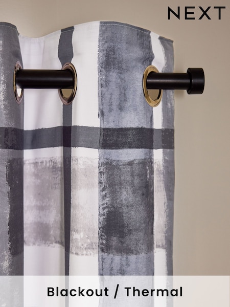 Blue Check Blackout/Thermal Eyelet Curtains (B82137) | £50 - £110