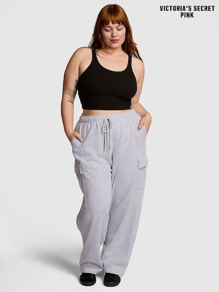 Victoria's Secret PINK Grey Heather Fleece Straight Leg Cargo Joggers (B82142) | £49
