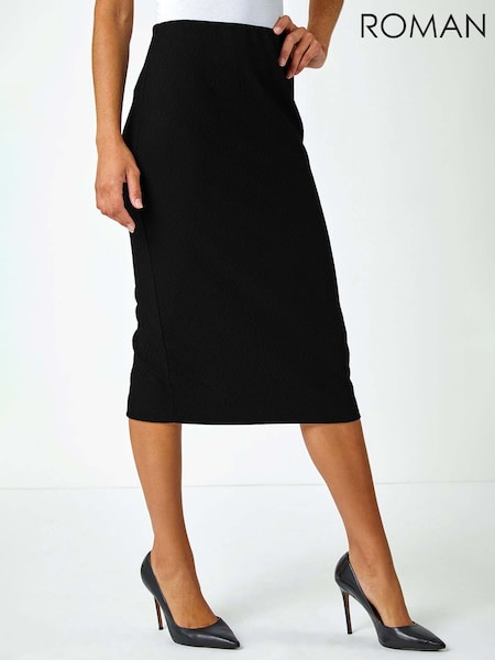 Roman Black Textured Pencil Midi Stretch Skirt (B82153) | £32