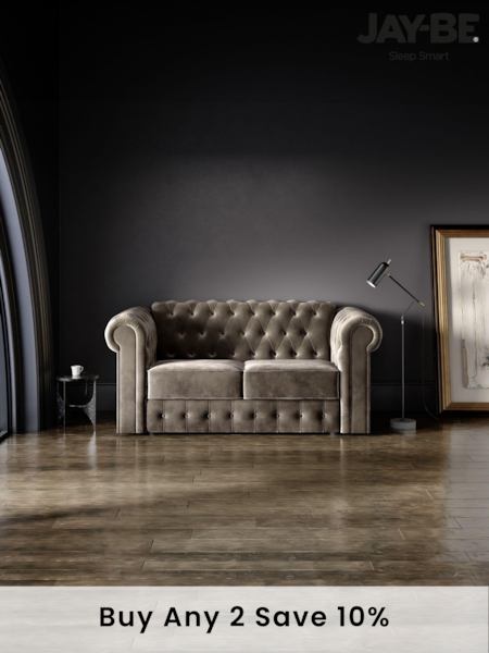 Jay-Be Luxe Velvet Mink Brown Chesterfield 2 Seater Sofa Bed (B82257) | £3,095