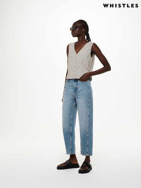 Whistles White Button Up Stripe Rib Tank (B82484) | £49