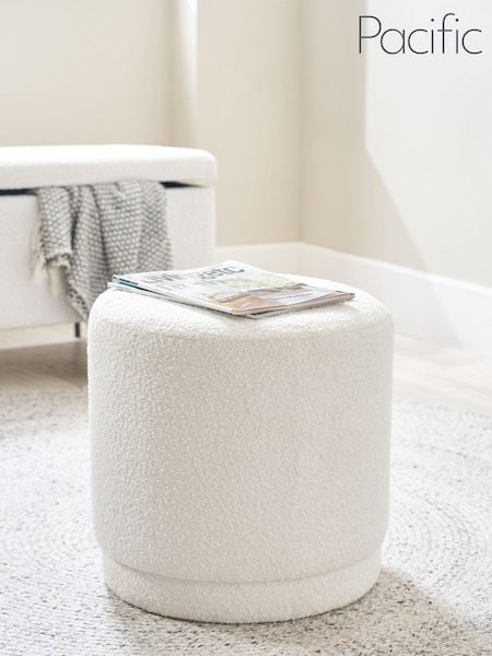 Pacific White Sassari Bouclé Cylinder Pouffe (B82657) | £120