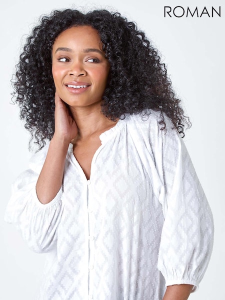 Roman White Textured 100% Cotton Blouse (B83400) | £32