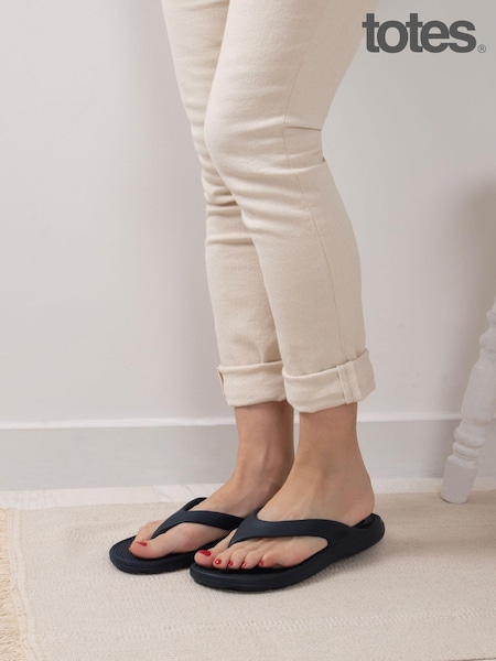 Totes Black Ladies Solbounce Toe Post Flip Flops Sandals (B83502) | £18