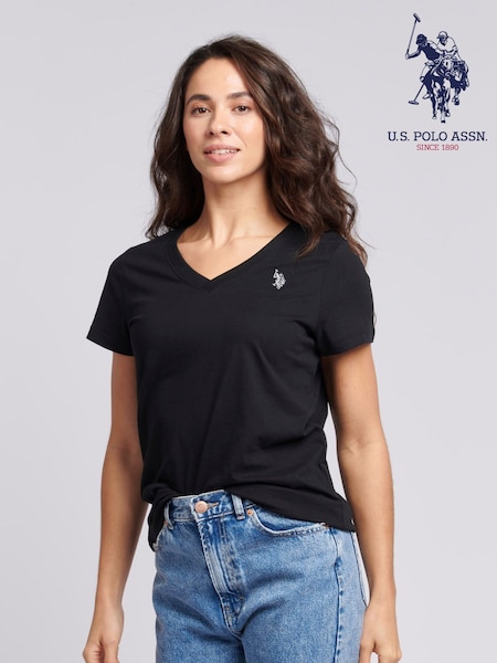 U.S. Polo Assn. Black Womens Regular Fit V-Neck T-Shirt (B83567) | £25