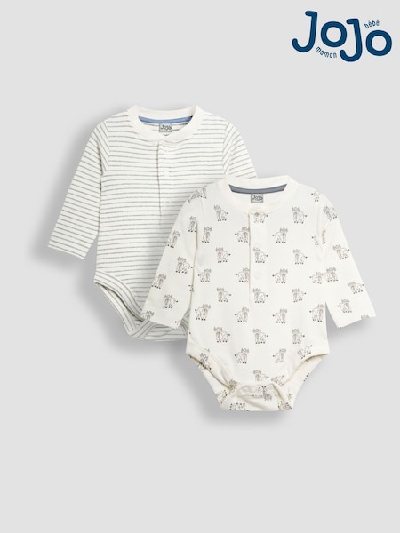 JoJo Maman Bébé Ecru Printed Highland Cow And Striped Bodies 2 Pack (B83642) | £22