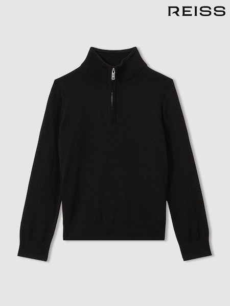 Reiss Black Blackhall 13-14 yrs Merino Wool Half-Zip Funnel Neck Jumper (B83763) | £42