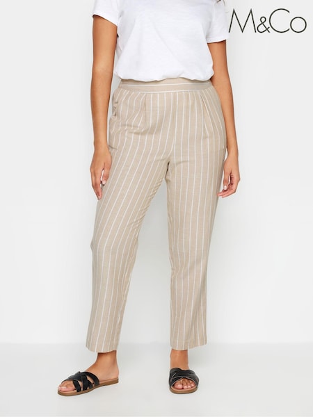 M&Co Natural Natural Brown Stripe Print Linen Trousers (B83776) | £34