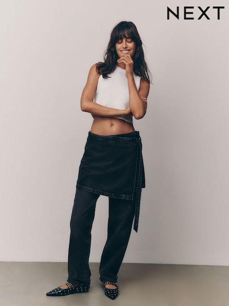 Black Wrap Denim Mini 100% Cotton Skirt (B83952) | £30