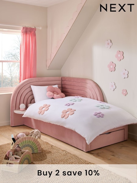 Opulent Velvet Blush Pink Kids Rainbow Upholstered With Bedside Table Drawer Bed (B84071) | £799