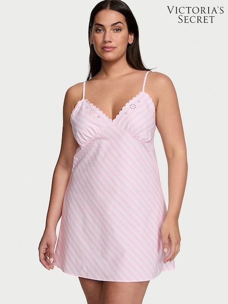 Victoria's Secret Pretty Blossom Pink Stripe Cotton Eyelit Slip Dress (B84182) | £45