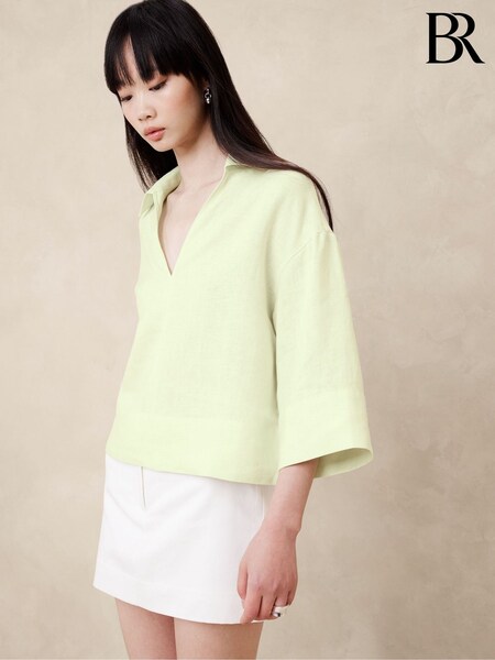Banana Republic Green European Linen Shirt (B84261) | £21