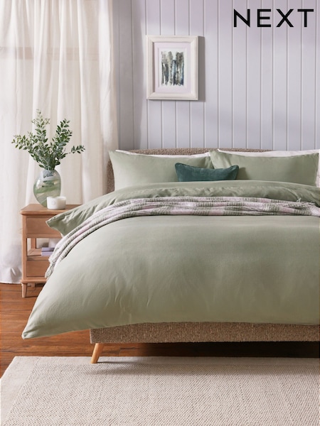 Sage Green Brushed Supersoft 100% Cotton Duvet Cover And Pillowcase Set (B84335) | £25 - £55
