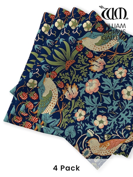 William Morris Gallery Blue Strawberry Thief Pack of 4 100% Cotton Napkins (B84357) | £20