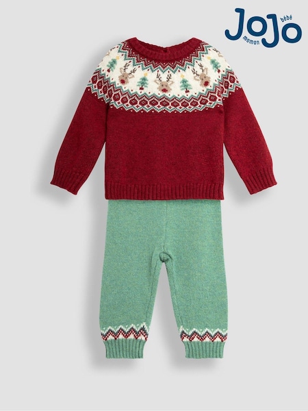 JoJo Maman Bébé Red Christmas Fair Isle Pattern Knitted Jumper & Leggings Set (B84496) | £21