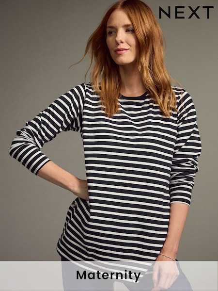 Black/Cream Stripe Maternity Nursing 100% Cotton T-Shirt (B84604) | £25