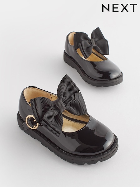Black Wide Fit (G) Chunky Bow Mary Jane School Shoes (B85089) | £22 - £24