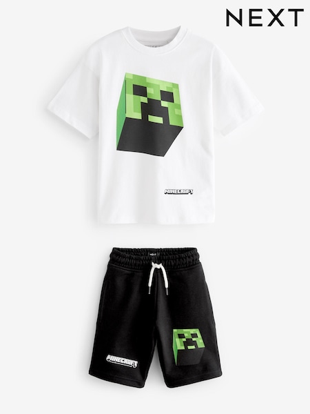 White/Black Short Sleeve Minecraft T-Shirt And Shorts Set (3-16yrs) (B85125) | £22 - £30