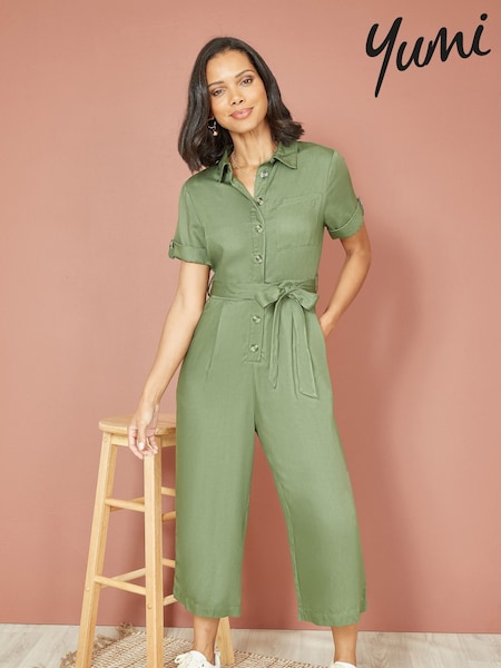 Yumi Green Twill Viscose Utility Jumpsuit (B85368) | £55