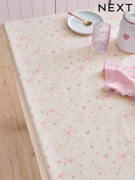 Pink Hearts and Bows Wipe Clean Tablecloth (B85453) | £24 - £28