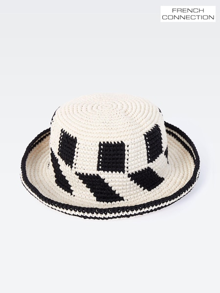 French Connection White 100% Cotton Crochet Hat (B85683) | £28