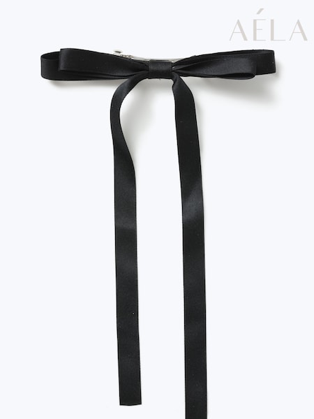Aela Black Skinny Satin Hair Bow (B85845) | £6